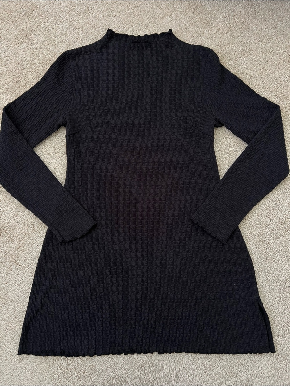 Lulus Size XL Black Long Sleeve Mock Neck Knee Length Dress Ruffle Hem